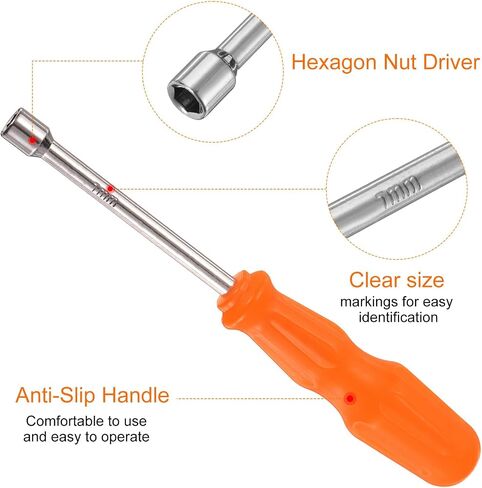 HARFINGTON 2pcs Metric Nut Driver 10mm Dia 92mm Shank 6 Point Hex Hexagon Socket Wrench Screwdriver with Non-Slip Handle for Tightening and Loosening Fasteners in Saudi Arabia