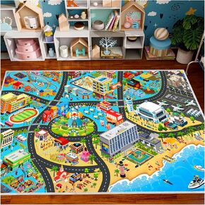 Kids Car Rug Play Mat Carpet for Toys Cars, Educational City Life Road Traffic Rug for Playroom Toddler Kids Room Bedroom Decor, Non-Slip Activity Floor Mats for Boy Girl(Green,2'6"x3'9")