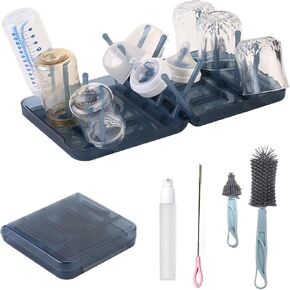 Ultimate Travel Bottle Cleaning Kit - Silicone Brushes, Soap Dispenser, Nipple Brush, Straw Brush,Drying Rack and Carrying Case - Lightweight and Space Saving,a Gift Perfect for Parents, Grandparents
