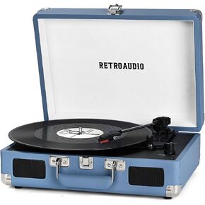 Vinyl Record Player Bluetooth Vintage Portable Suitcase Turntable with Built-in Speakers 3-Speed Belt-Driven Record Player Support RCA Output and Headphone Output