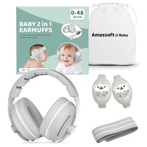 Infant Baby Ear Muffs Noise Protection, 2-in-1 Baby Headphones for Noise, Adjustable Baby Noise Cancelling Headphones for Babies 0-48 Months, Dual Wearing for Sleep Plane Outdoor Travel (Grey)