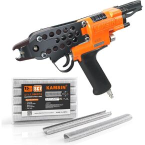 Kamsin K-SC7C 15 Gauge Pneumatic Hog Ring Gun Kit 3/4-Inch Crown Air Power Hog Ring Plier 4.8mm Closure Diameter C Ring Gun Hog Ring Staple Gun for Fencing, Spring Mattress, Wire Cages