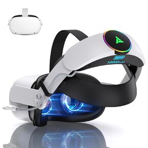 سماعة رأس تعمل ببطارية الواقع الافتراضي لـ Oculus/Meta Quest 2 مع حزمة بطارية 10000 مللي أمبير في الساعة، وحزام Elite قابل لإعادة الشحن يطيل وقت اللعب حتى 8 ساعات وقابل للتعديل لسماعات الواقع الافتراضي المتوافقة مع ملحقات Quest 2
