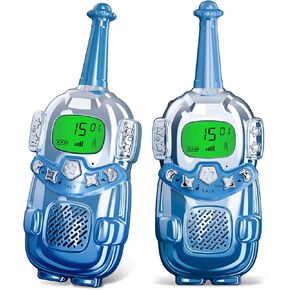 Kids Walkie Talkies Toys Birthday Gifts for 3-12 Year Kids,Mini Robots Walkies Talkies 2 Pack with Backlit LCD Flashlight, 3 KM Range for Camping, Hiking,Outdoor Games
