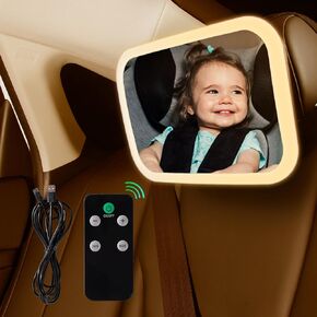 Baby Car Mirror with Light, 3000mAh Rechargeable, Shatterproof, Adjustable Rear-Facing Infant Mirror for Car Seats, Wide View, 360° Rotation, with Remote Control, Safe Travel for Newborns, Toddlers