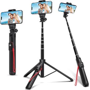 62-inch Selfie Stick and Tripod Legs for Cell Phone and Camera, Portable Travel Tripod Stand, Remote Control, Compatible with iPhone & Android and Camera (Black)