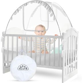 Crib Tent Keep Baby from Falling Out Toddler Bed Tent - Crib Net to Keep Baby in – Crib Canopy Netting Protects Baby from Mosquitos – Safety Crib Cover Net + Tent Bag for Pack N Play (Light Beige)