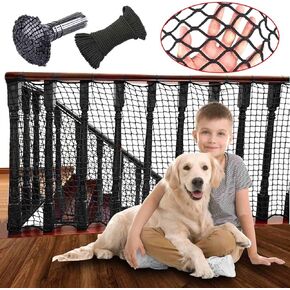 Stair Netting Child Safety Rope Net for Pets，Apartment，Balcony，Trampoline，Playground，Driveway Net for Kids Safety，Sports Netting Baseball Softball Net (Black, 3.3FTx6.6FT)