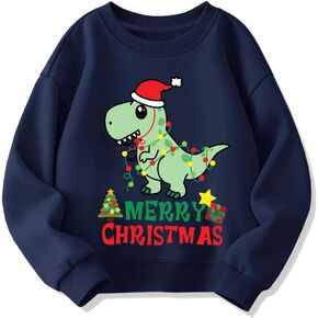 Kids Christmas Sweatshirt Boys Girls Ugly Xmas Santa Dinosaur Graphic Shirt Toddler Long Sleeve Pullover Outfit Tops