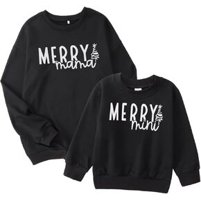 CM C&M WODRO Christmas Mom and Mini Family Matching Sweatshirt Funny Xmas Tree Merry Graphic Crewneck Long Sleeve Pullover