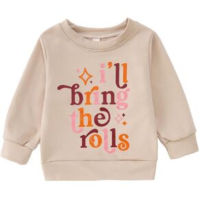 Ritatte Toddler Baby Girl Boy Thanksgiving Sweatshirt Homemade Rolls Pumpkin Crewneck Pullover Funny Letter Fall Shirt Tops