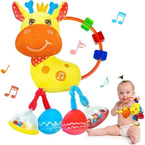 Baby Sensory Toys 0-6 3-6 Months,Infant Baby Musical Stuffed Animal Activity Soft Toys, 3+ Months Rattles Teething Toys for Babies,Tummy Time Toy Gifts for 0-3-6-12 Months Boys, Girls