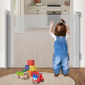 Retractable Baby Gate,Mesh Baby Gate or Mesh Dog Gate,33" Tall,Extends up to 55" Wide,Child Safety Gate for Doorways, Stairs, Hallways, Indoor/Outdoor
