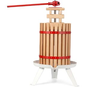 Manual Fruit Wine Press, 1.6 Gal Wood Steel Fruit and Wine Press, Stable Triangular Structure, Wine Making Press for Outdoor, Kitchen, Manual Assembly Required, with T-Handle