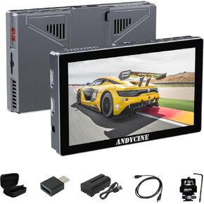 ANDYCINE X5 5.5 Inch Touch Screen 1200nits Brightness Aluminum Housing DSLR Camera Monitor,4K HDMI Input and Output with 3D LUT All Waveform Include Battery,Carry Case Micro HDMI Cords