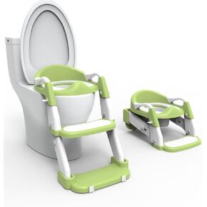 Potty Training Seat with Step Stool Ladder, 3 in 1 Toddler Toilet Seat for Kids, Travel Potties Indoor Outdoor, Foldable Potty Chair with Anti-Slip, Wide Steps and Height Adjustable (Grey)
