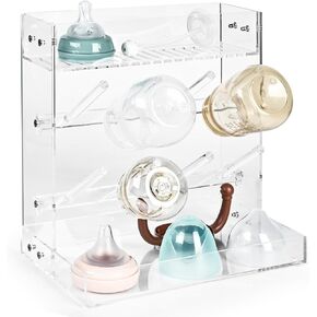 Acrylic Baby Bottle Drying Rack Vertical Bottle Dryer Space Saving for Kitchen Countertop Bottle Dryer Storage Holder for Baby Bottles, Teats, Covers, Cups, Pump Parts