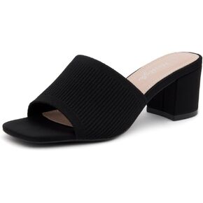 Herstyle Women’s Low Heels Block Chunky Heeled Slides Open Toe One Band Slip on Heeled Mules Black Blue Red Heels for Party Prom Wedding Vacation