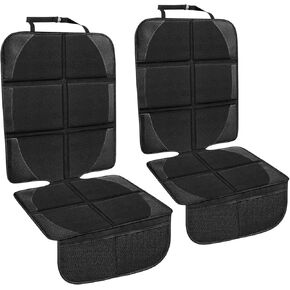 Car Seat Protector for Child and Baby Seats - 2 Pack Premium Fabic Waterproof & Non-Slip Backing Thick Padding with Mesh Storage Pockets for Baby & Pet Universal Fit for Cars SUVs Trucks