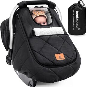 Winter Baby Car Seat Cover, Waterproof Winter Infant Carseat Canopy for Boys Girls, Cold Weather Warm Car Seat Covers for Babies, Keeps Babies Warm and Cozy (Black)