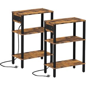 CIILAAILE Nightstand with Charging Station, Farmhouse Nightstand, end Table with 2 Tiers Storage Space and Storage Cabinet, Sofa Side Tables for Bedroom, Living Room KTBZ18WRE