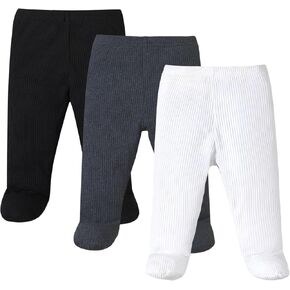 SOBOWO Footed Pants Newborn Baby Boy Girl 3 Pack Solid Ribbed Pull On Footie Pants Bottoms Trouser Crawling Pants 0-9 Months