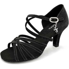 BL304, Cha Cha, Lacey Schwimmer 3" Latin Heels for Dancers, Vegan Leather in Hot Pink, Satin Black, and Leather Caramel