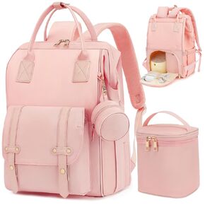 Breast Pump Bag Backpack with Cooler for Work Mom, Baby Diaper Bag with Pacifier Case, Trolley Sleeve for Travel, Baby Shower Gifts for Girl Boy, Black