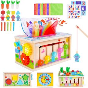 Toddlers Montessori Toys for 3 Year Old Boys Girls, Wooden Baby Tissue Box Toys for Ages 3-4 Kids, Activity Cube|Sensory Toys for Toddlers 3-4, Halloween Christmas Birthday Gifts for 36+ Months