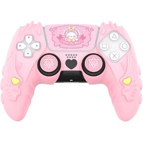 IINE Cute Cover Case for PS5 Controller, Anti-Slip Soft Protective Cover for PlayStation 5 Controller, Pink PS5 Controller Silicone Case Cover with Touch Pad Stickers/Thumb Grip Caps