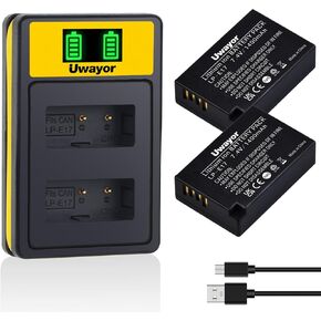 LP-E17 Battery and LCD Dual Charger Set Compatible with Canon EOS RP, R10,Rebel T6i, T7i, T8i, T6s, SL2, SL3, EOS M3, M5, M6, 200D, 77D, 750D, 760D, 800D, 8000D, KISS X8i Digital Camera
