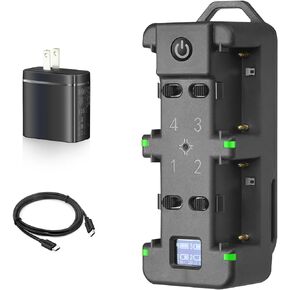WELLMAKING 4-Channel NP-F Battery Fast Charger with LCD Screen, PD 65W Power Plug, Charging Indicator Light and USB-C Cable Compatible with NP-F550 F570 F750 F770 F930 F950 F960 F970 Batteries