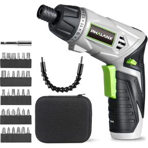 PHALANX Electric Screwdriver Rechargeable 4V Cordless Screwdriver Set, 5N.m Small Screw Gun with LED Light & USB Charging Cable, 17+1 Torque Setting Mini Electric Screwdriver for Light-Duty Works