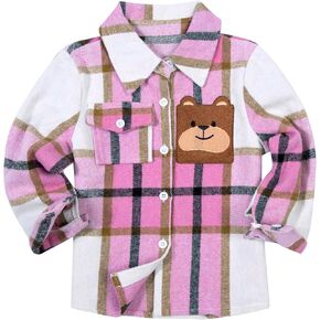 قميص منقوش من الفلانيل للأطفال الصغار والأولاد والبنات مزود بأزرار سفلية وأكمام طويلة على شكل دب ملابس خارجية وسترة وطية صدر السترة ومعطف علوي in Kuwait