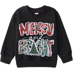 KEKEMI Toddler Kids Christmas Outfit Merry and Bright Crewneck Sweatshirt Baby Boy Girl Retro Xmas Tree Graphic Pullover Tops