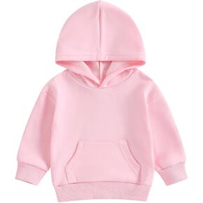 Toddler Baby Boy Girl Hoodies Solid Color Long Sleeve Kangaroo Pocket Hooded Sweatshirt Top Fall Winter Clothes in Kuwait