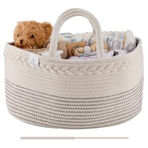 Baby Diaper Caddy Organizer | Changing Table Organizer for Wipes and Diapers | Cotton Rope Diaper Organizer for Changing Table - Large | Newborn Essentials Must Haves for Parents - Winter Sand