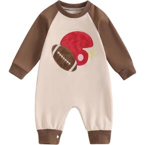 Infant Baby Boys Football Outfit Rugby Print Funny Sport Sweatshirt Romper Playsuit Football Season Bodysuit Jumpsuit