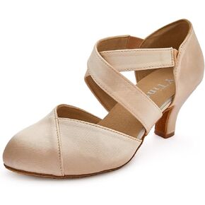 YYTing Women Swing Latin Ballroom Dance Shoes (Closed Toe, Suede Sole, Elastic Closure) 2.5 inch Heel YT28