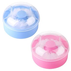 2Pcs Baby Body Cosmetic Powder Puff Body Powder Puff and Container Case (Pink and Blue) (2pcs)
