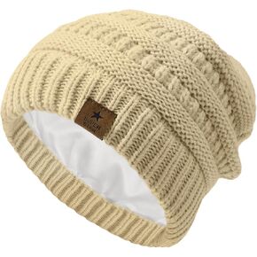 Zando Toddler Satin Lined Winter Hat Knitted Baby Beanie Silk Lined Infant Toddler Beanie Cap Winter Warm Hats for Boys Girls