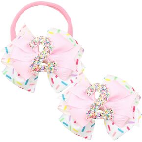 2Pcs Birthday Hair Bow for Girls, Pink Sprinkle Confetti Hair Clip for Baby Girls 1st Birthday Party Decorations in Kuwait