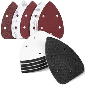 Hemobllo Mouse Detail Sanding Interface Pad - 5 Pcs 5 Holes Triangle Sanding Pads with 5 Pcs 40-240 Grits Mouse Sander Sandpaper Foam Sanding Pads Mouse Sander Backing Pad