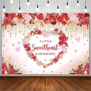 AIBIIN 7x5ft Sweetheart Baby Shower Backdrop for Girl Blush Pink Floral Donuts Red Hearts A Little Sweetheart is On The Way Photography Background Party Decorations Supplies Photo Shoot Studio Props