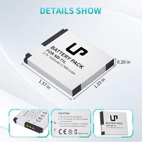 LP NB-11L Battery, 2-Pack 1000mAh Battery Compatible with Canon PowerShot A2300 is, A2400 is, A2500, A2600, A3400 is, A3500 is, A4000 is, ELPH 110 HS, ELPH 130 HS, ELPH 135 is, ELPH 140 is and More in Kuwait