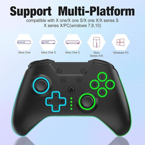 وحدة تحكم Xbox One من SANGDER، وحدة تحكم Xbox LED لاسلكية بإضاءة LED لأجهزة Xbox One X/S Xbox One Series X/S، وحدة تحكم Xbox One اللاسلكية مع محول لاسلكي 2.4 جيجا هرتز، مع مقبس صوت 3.5 ملم، أسود in Kuwait