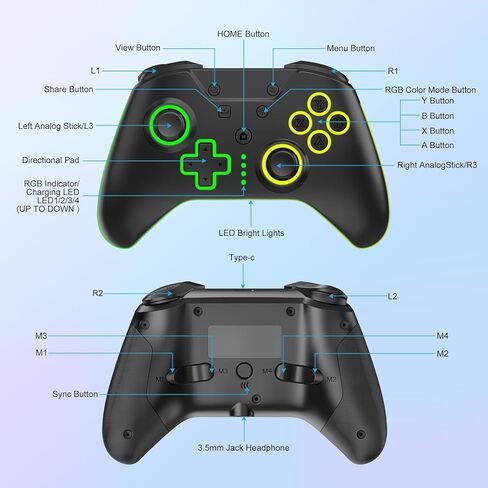 وحدة تحكم Xbox One من SANGDER، وحدة تحكم Xbox LED لاسلكية بإضاءة LED لأجهزة Xbox One X/S Xbox One Series X/S، وحدة تحكم Xbox One اللاسلكية مع محول لاسلكي 2.4 جيجا هرتز، مع مقبس صوت 3.5 ملم، أسود in Kuwait