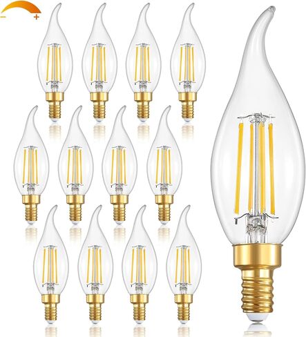 مصابيح شمعدان E12 LED قابلة للتعتيم بقدرة 60 وات مكافئة، 2700K أبيض دافئ 700 لومن مصابيح إضاءة ثريا، 6 وات طرف اللهب CA11 لمبات ضوء الشموع، 90+CRI، 12 حزمة in Saudi Arabia