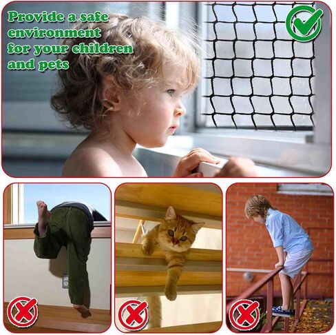 Stair Netting Child Safety Rope Net for Pets，Apartment，Balcony，Trampoline，Playground，Driveway Net for Kids Safety，Sports Netting Baseball Softball Net (Black, 3.3FTx6.6FT) in Saudi Arabia