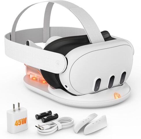 MoKo Charging Dock Station Compatible with Oculus Meta Quest 3 Headset and 2 Controllers, 2 Hours Fast Charging with 45W Power Adapter, Wireless Stand Charger Accessory for Oculus Meta Quest 3, White in Saudi Arabia